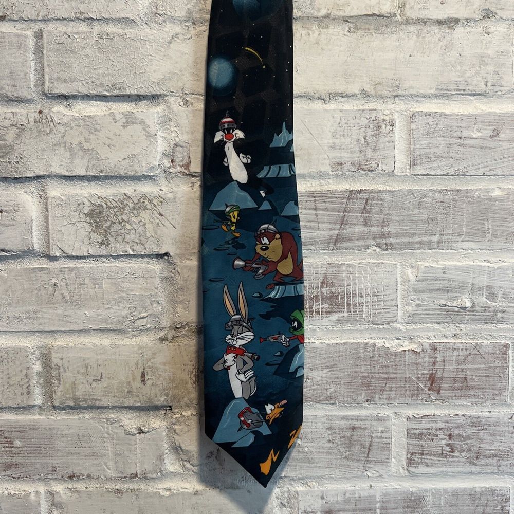 Men's Neck Tie Vintage 1996 Looney Tunes Mania Taz Marvin Daffy Duck Bugs Bunny